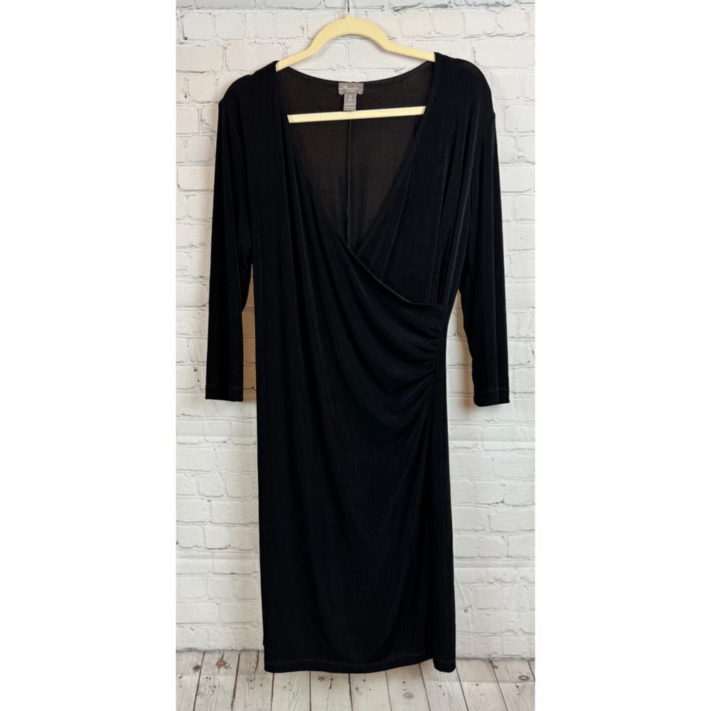 CHICO'S Travelers black faux wrap knit bodycon dress size 2 (L) NWOT